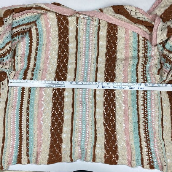 Umgee Poncho Sz Med/Large Pink Blue Brown Boho Open Knit Sweater Cardigan Drape - Picture 10 of 11